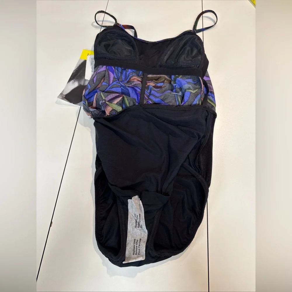 VTG Longitude Women's Sz 10 One Piece Swimsuit Black Button Floral‎ Top Tropical